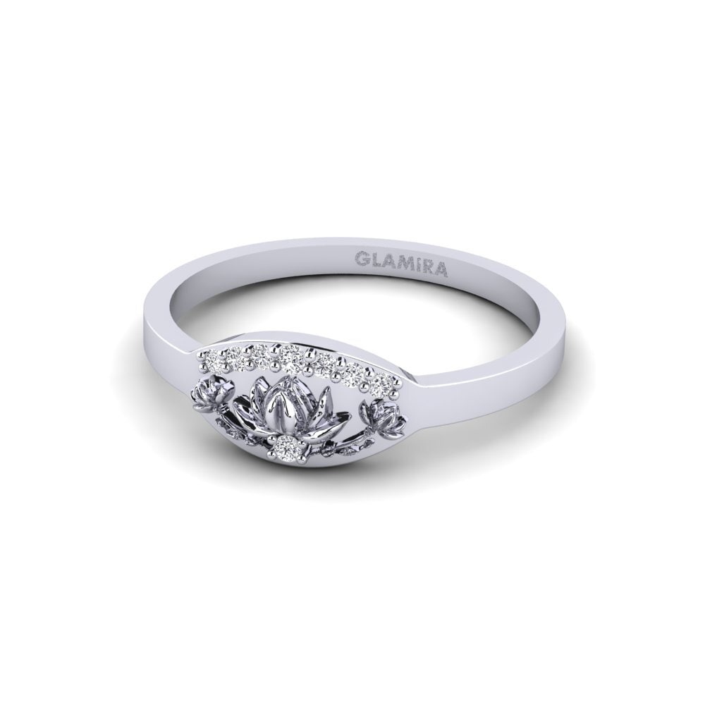 14k Oro Blanco Anillo Altorelief