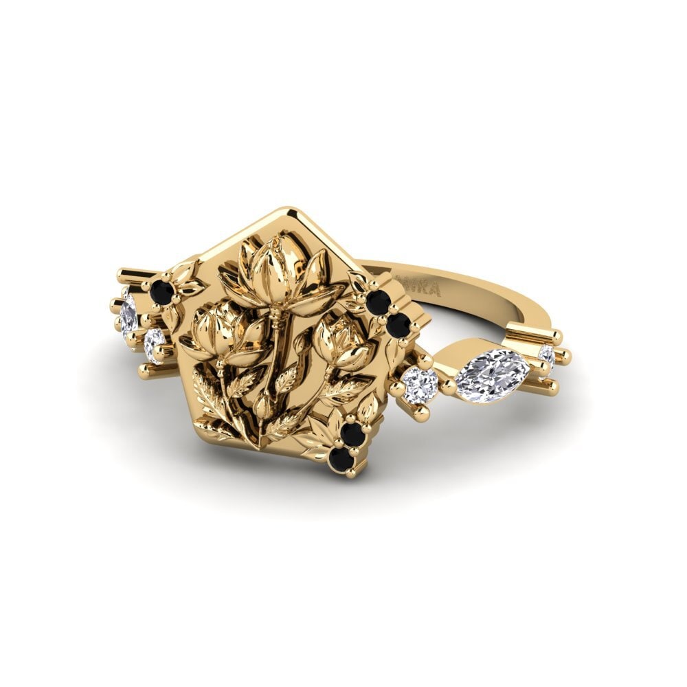 Zafiro negro Anillo Baixorelevo