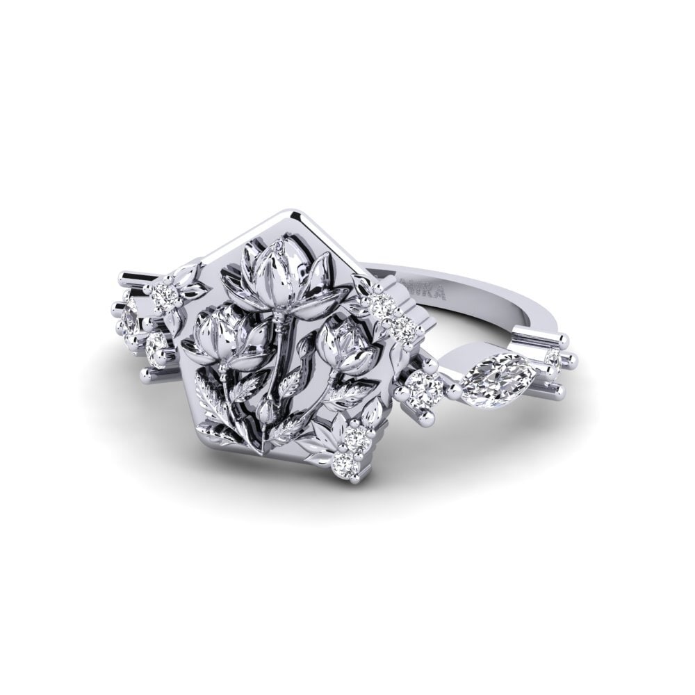 14k Oro Blanco Anillo Baixorelevo