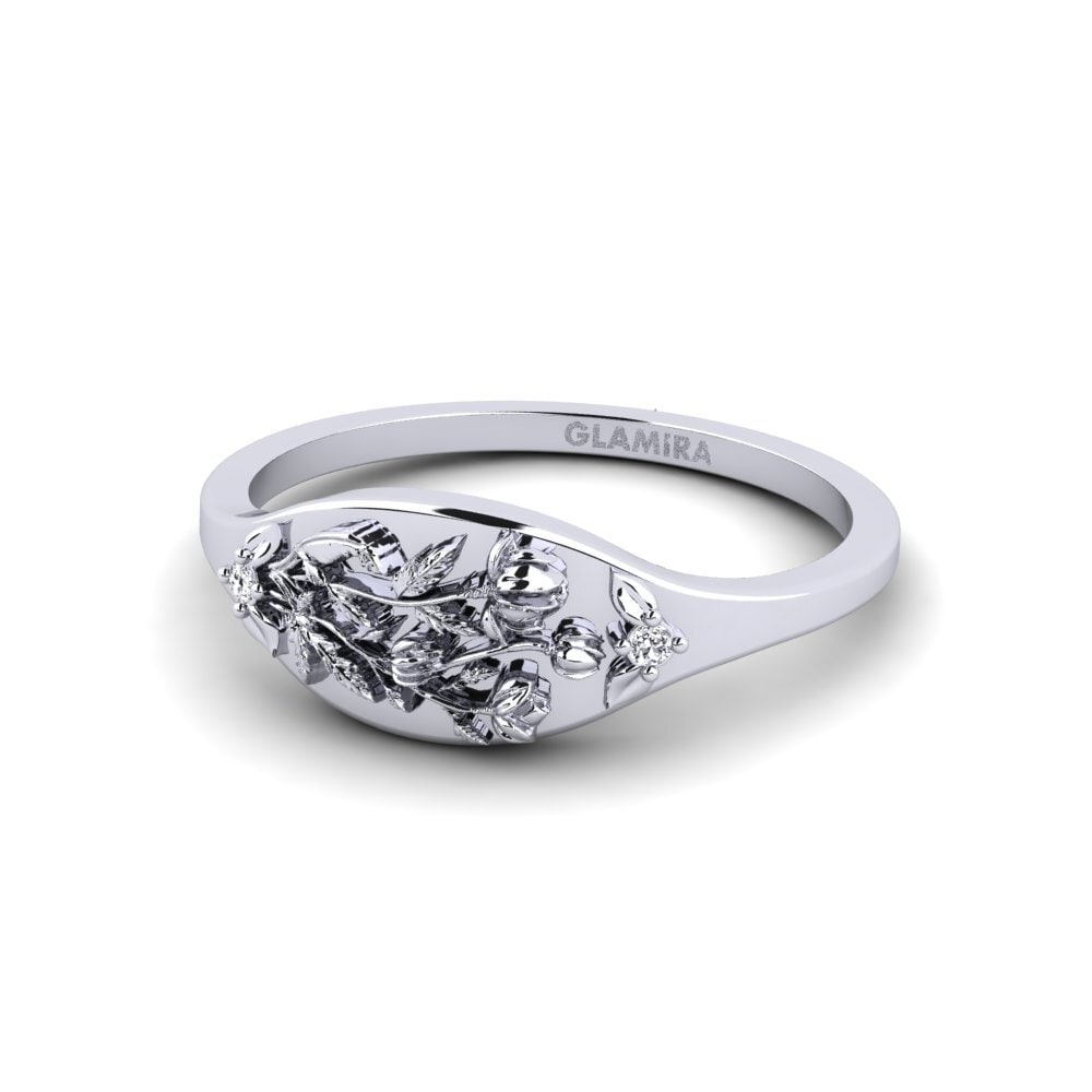 14k Oro Blanco Anillo Basorelief