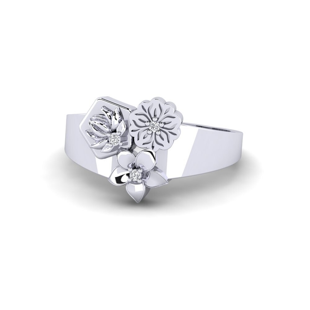 14k Oro Blanco Anillo Iridaceae