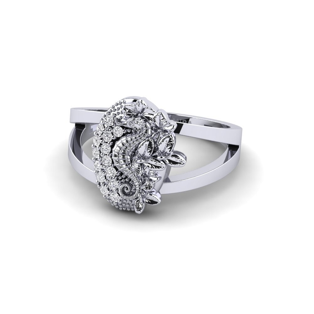 14k Oro Blanco Anillo Lunera