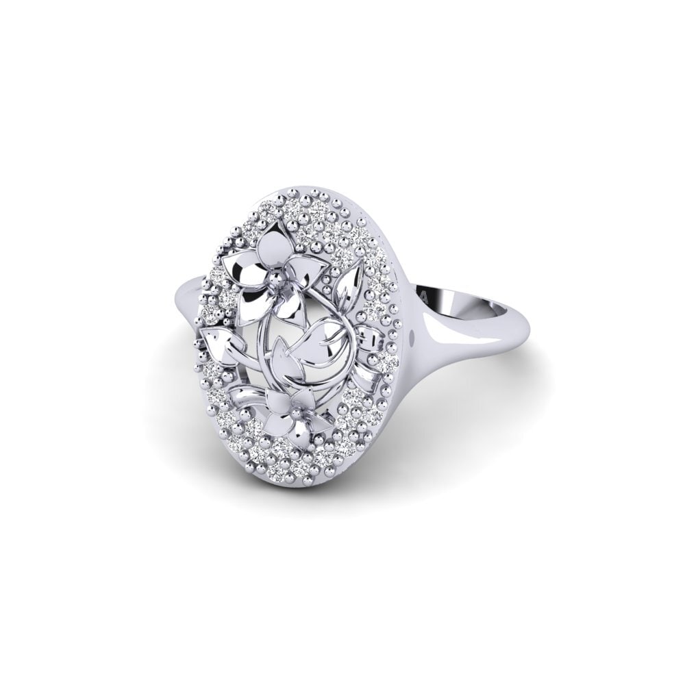 14k Oro Blanco Anillo Malvaceae