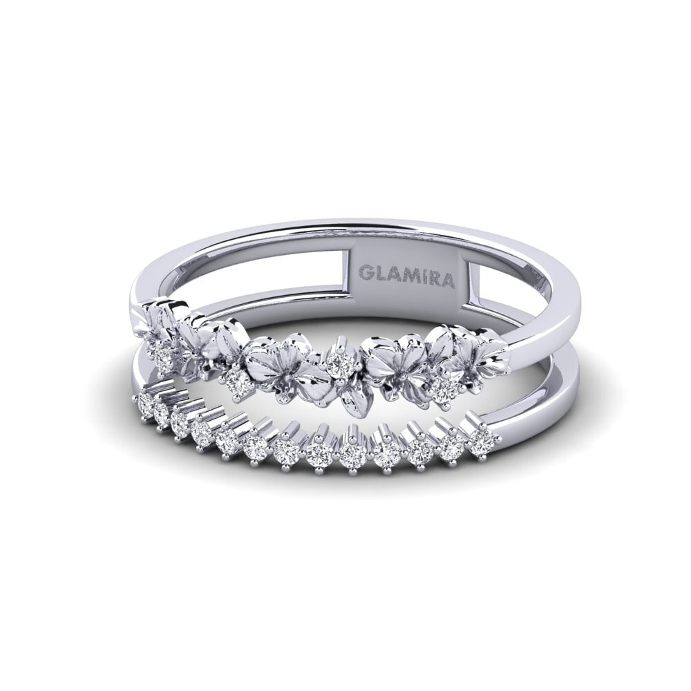 14k Oro Blanco Anillo Bromelle
