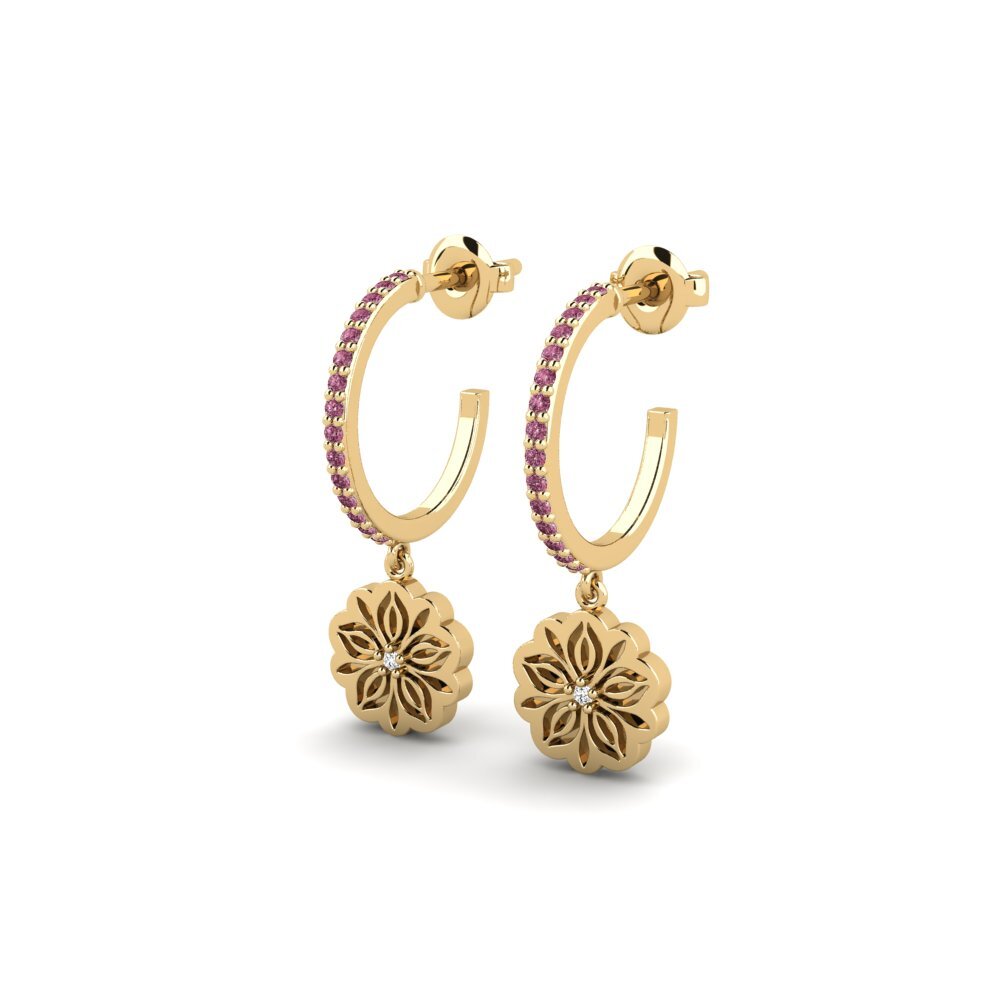 14k Oro Amarillo Granate Rhodolite Pendiente de mujer Bungai