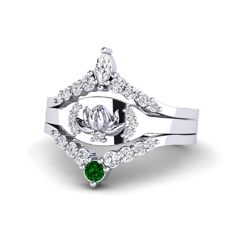 950 Palladium Green Zirconia Ring Caelatura - SET