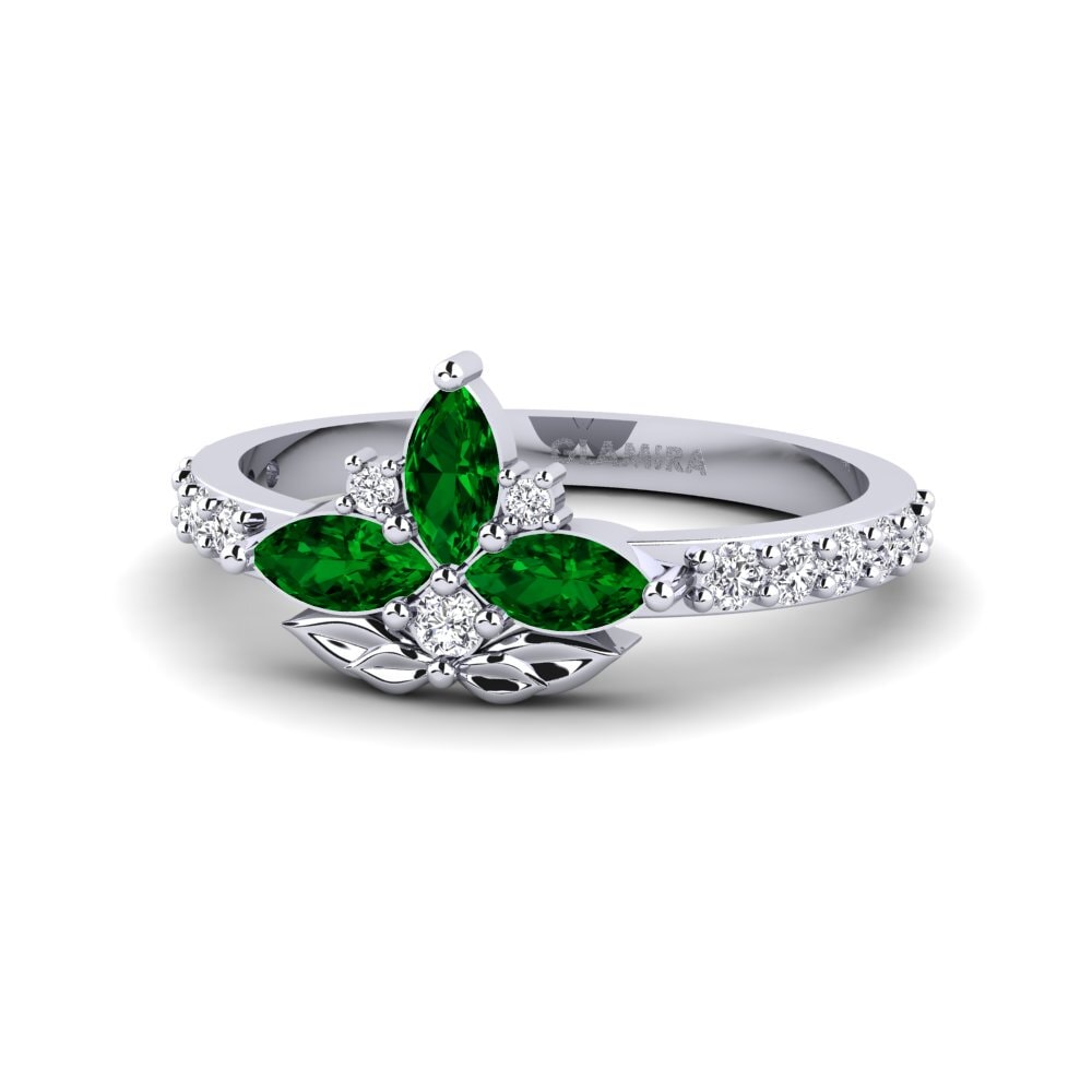 950 Palladium Green Zirconia Ring Cinzelado