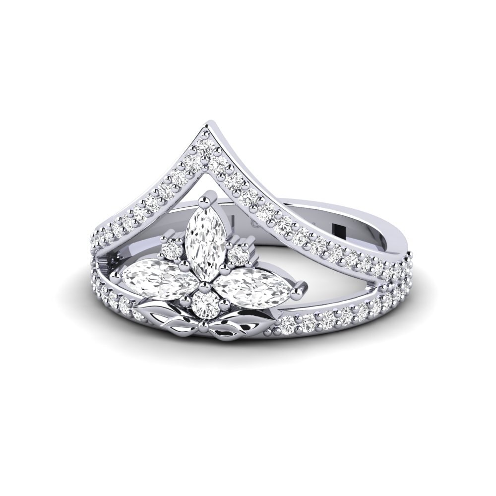 14k Oro Blanco Anillo Contorno