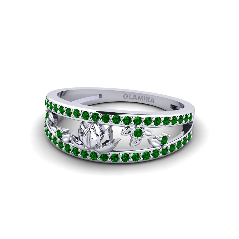 950 Palladium Green Zirconia Ring Embossia