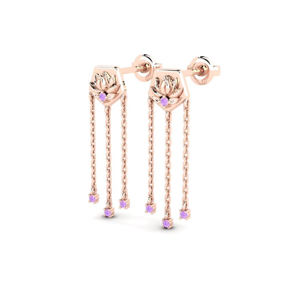 18k Oro Rosa Amatista Pendiente de mujer Enhiesto