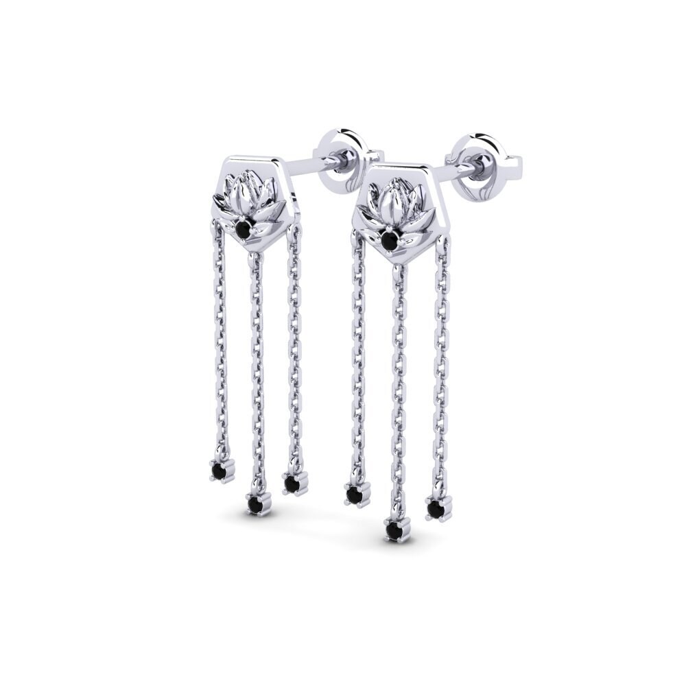 950 Platinum Black Sapphire Women's Earring Enhiesto