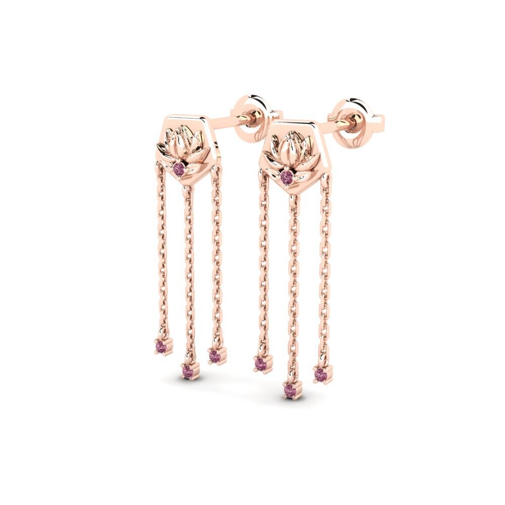 14ct Rose Gold Rhodolite Garnet Women's Earring Enhiesto