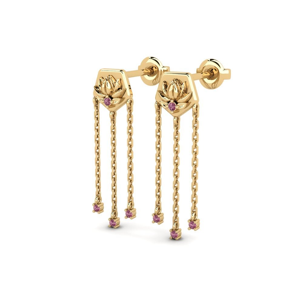 14k Oro Amarillo Granate Rhodolite Pendiente de mujer Enhiesto