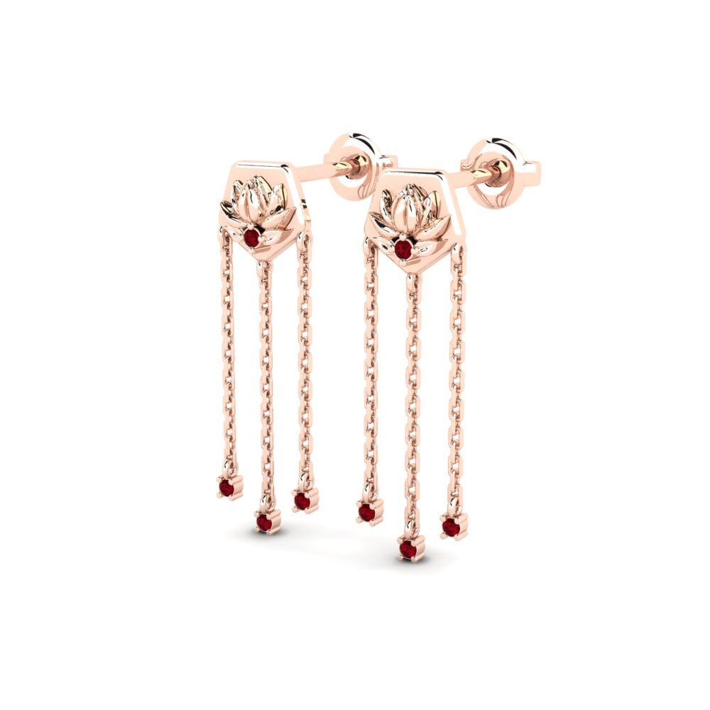 14ct Rose Gold Red Zirconia Women's Earring Enhiesto