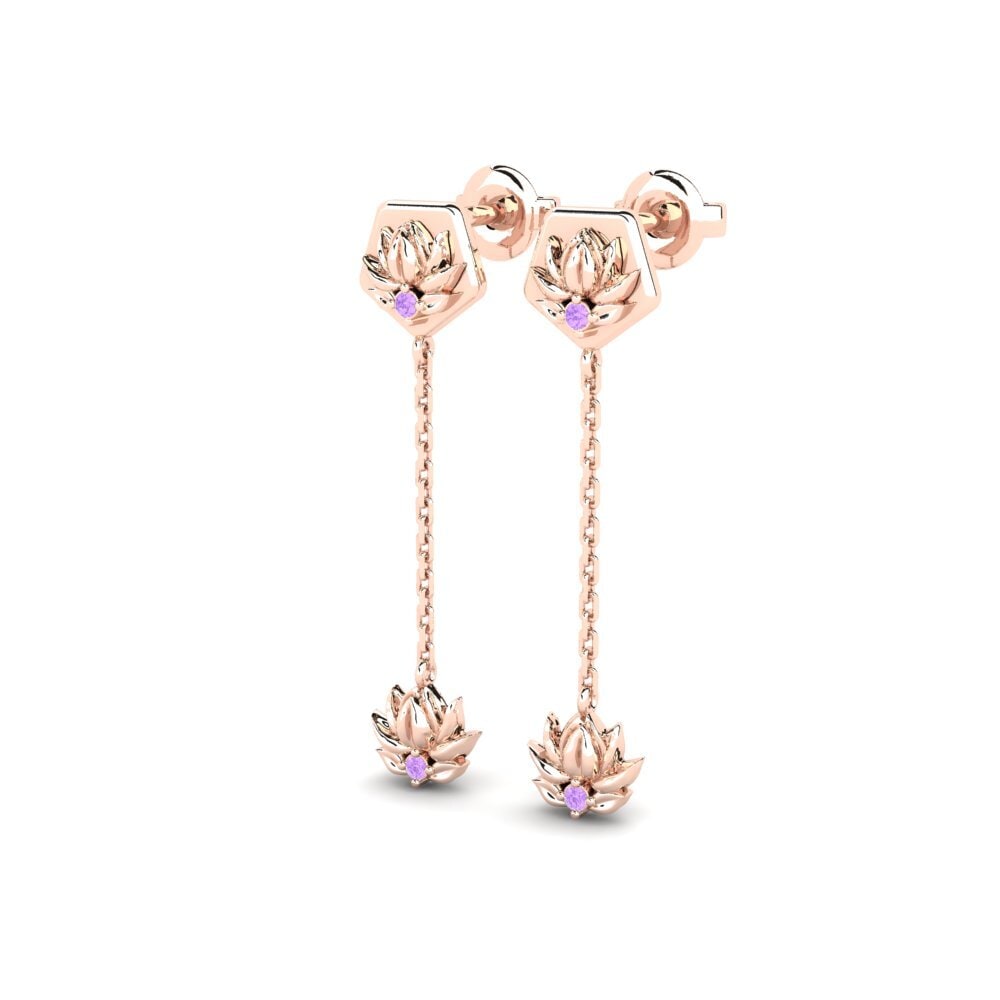 18k Oro Rosa Amatista Pendiente de mujer Entalhe