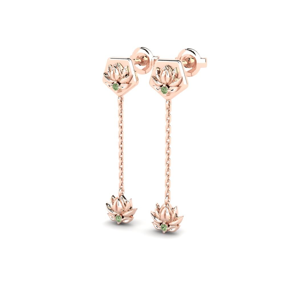 14ct Rose Gold Green Diamond Women's Earring Entalhe