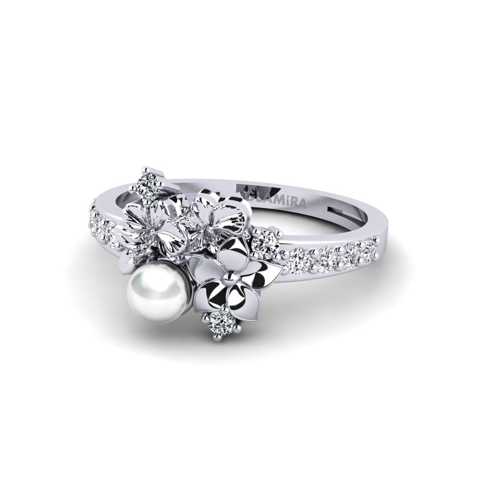 9k Oro Blanco Circonita Anillo Fleurin