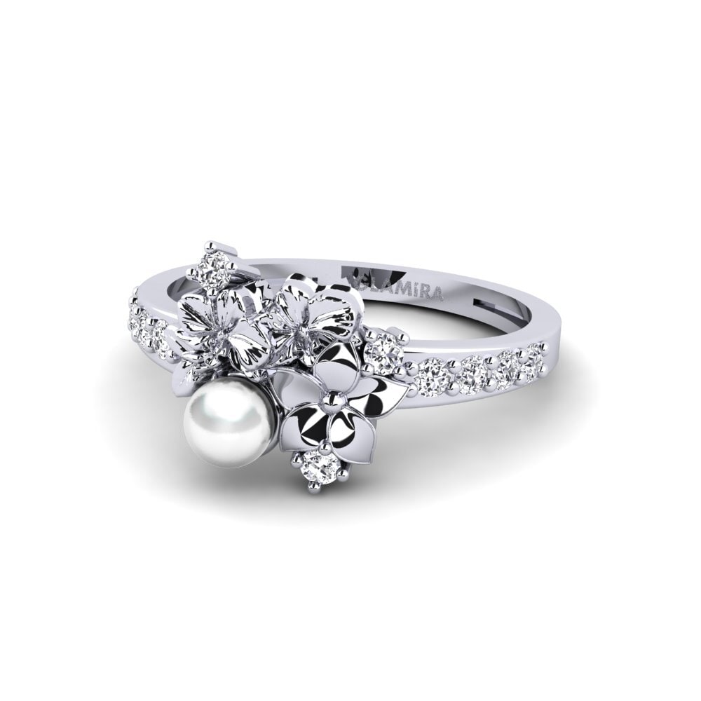 14k Oro Blanco Anillo Fleurin