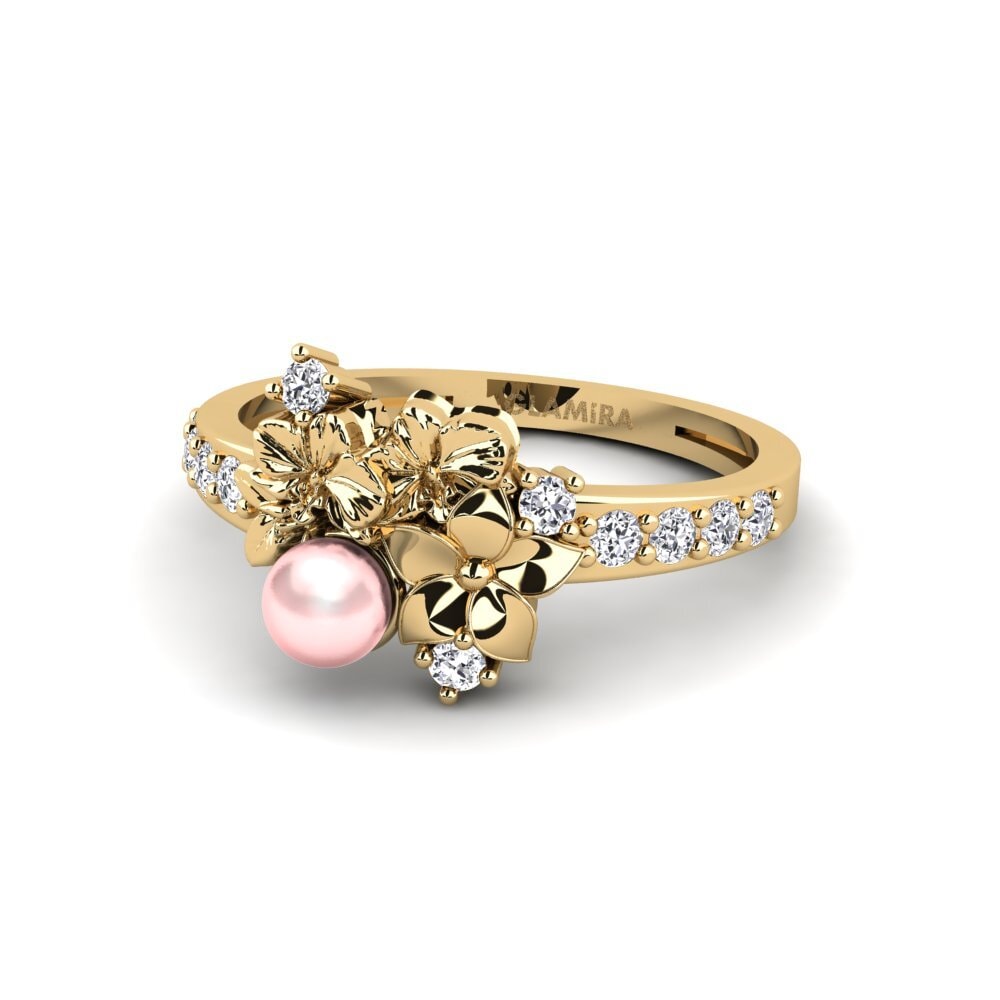 14k Oro Amarillo Redondo Diamante cultivado en laboratorio Anillo Fleurin