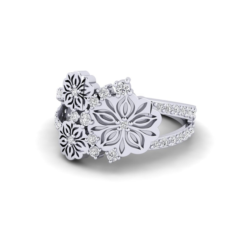 14k Oro Blanco Anillo Halluu