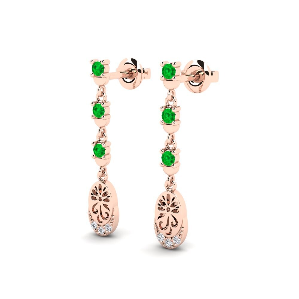 18k Oro Rosa Esmeralda Pendiente de mujer Kontentu - A