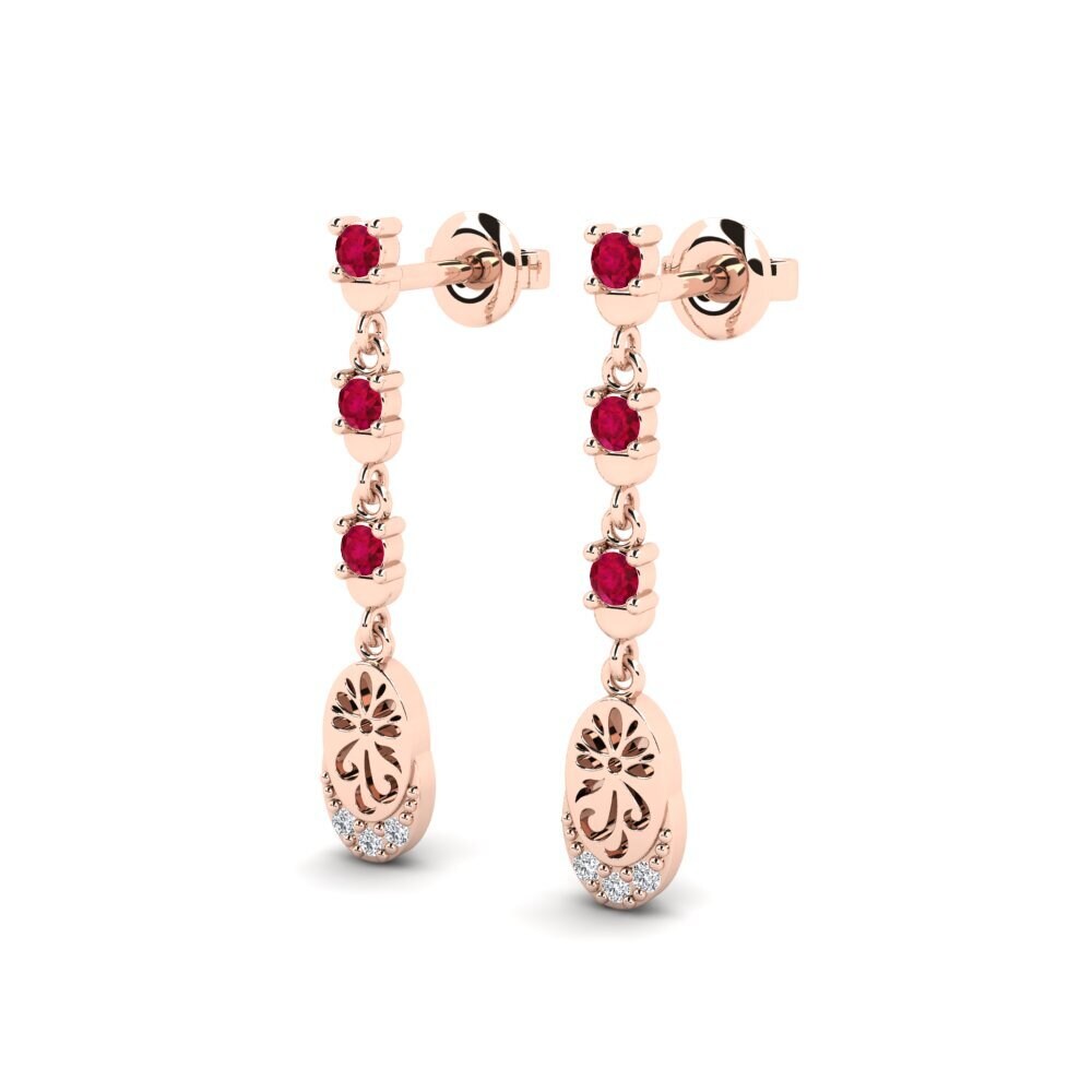 18k Oro Rosa Rubí Pendiente de mujer Kontentu - A