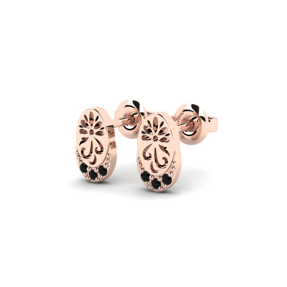 14ct Rose Gold Black Sapphire Women's Earring Kontentu - B