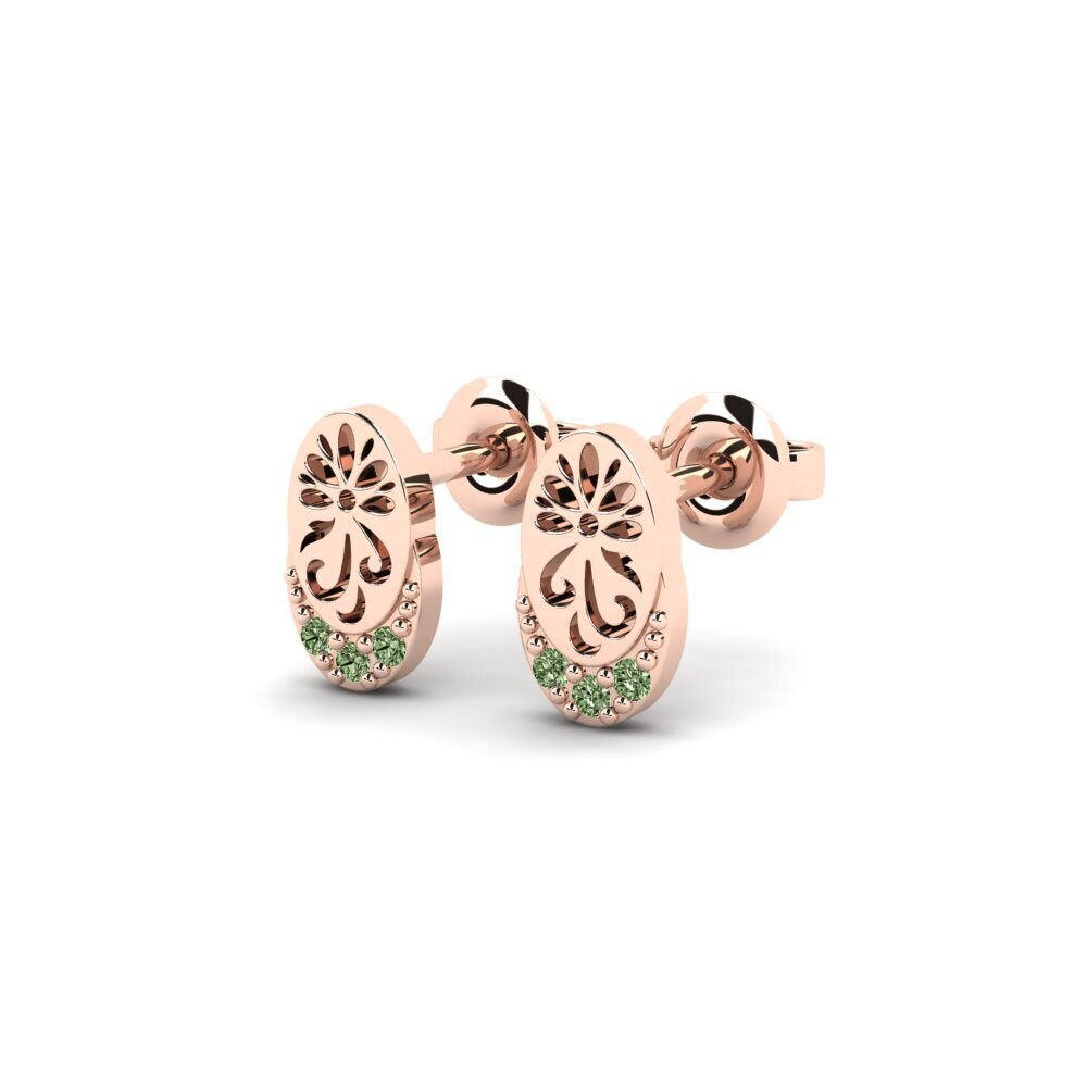 14ct Rose Gold Green Diamond Women's Earring Kontentu - B