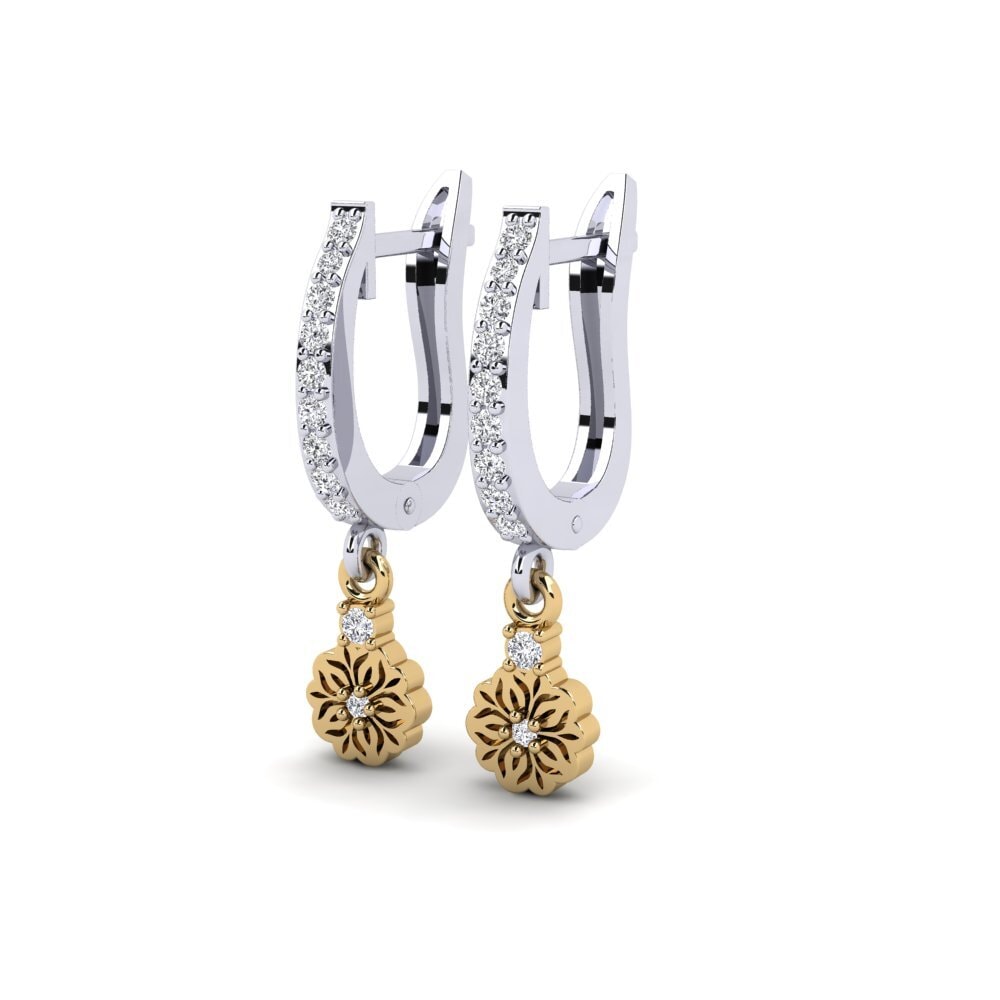 9k White & Yellow Gold Women's Earring Kukka