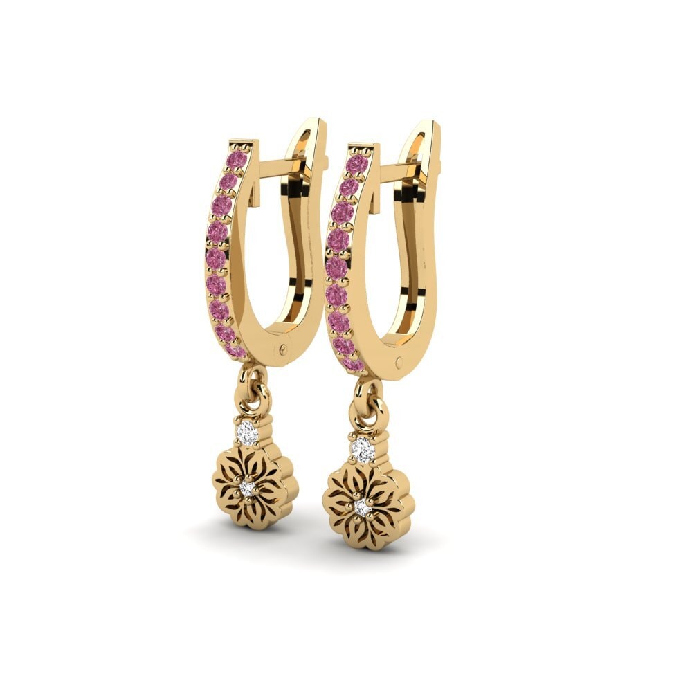 14k Oro Amarillo Granate Rhodolite Pendiente de mujer Kukka