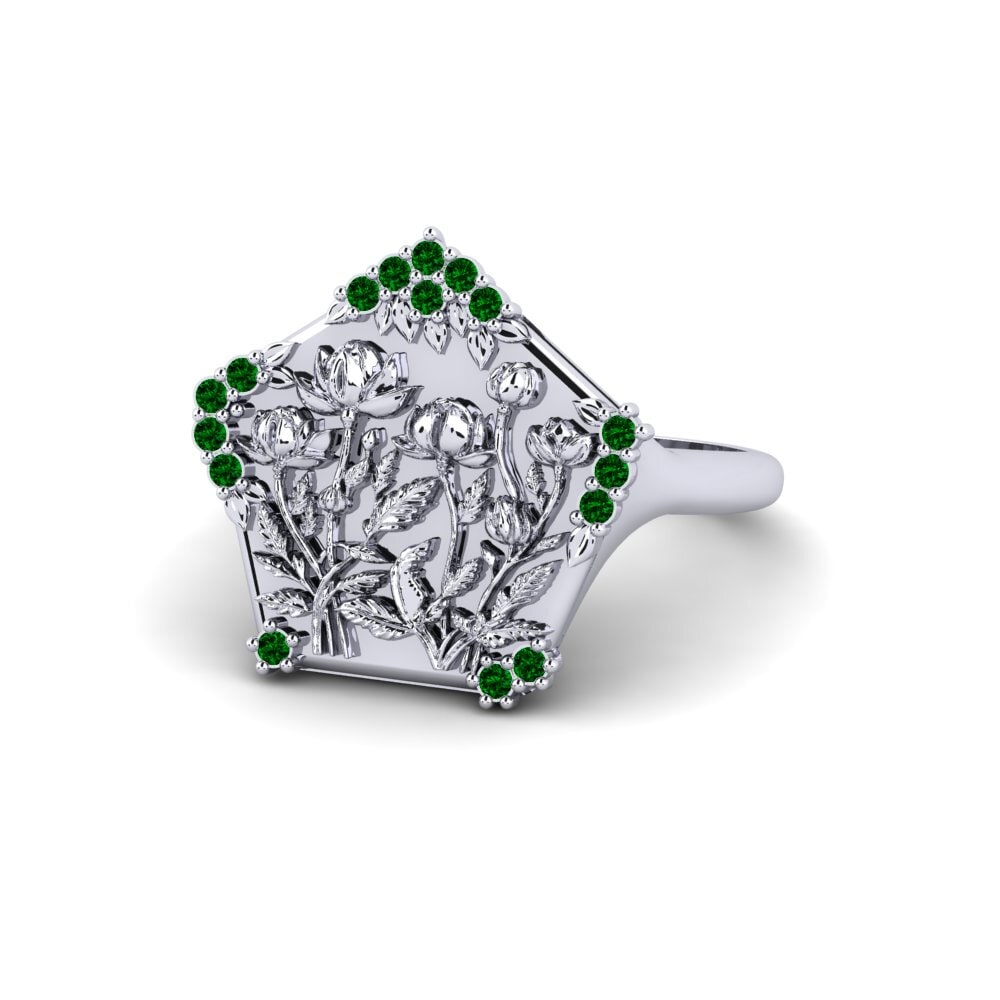 950 Palladium Green Zirconia Ring Myrtaceae