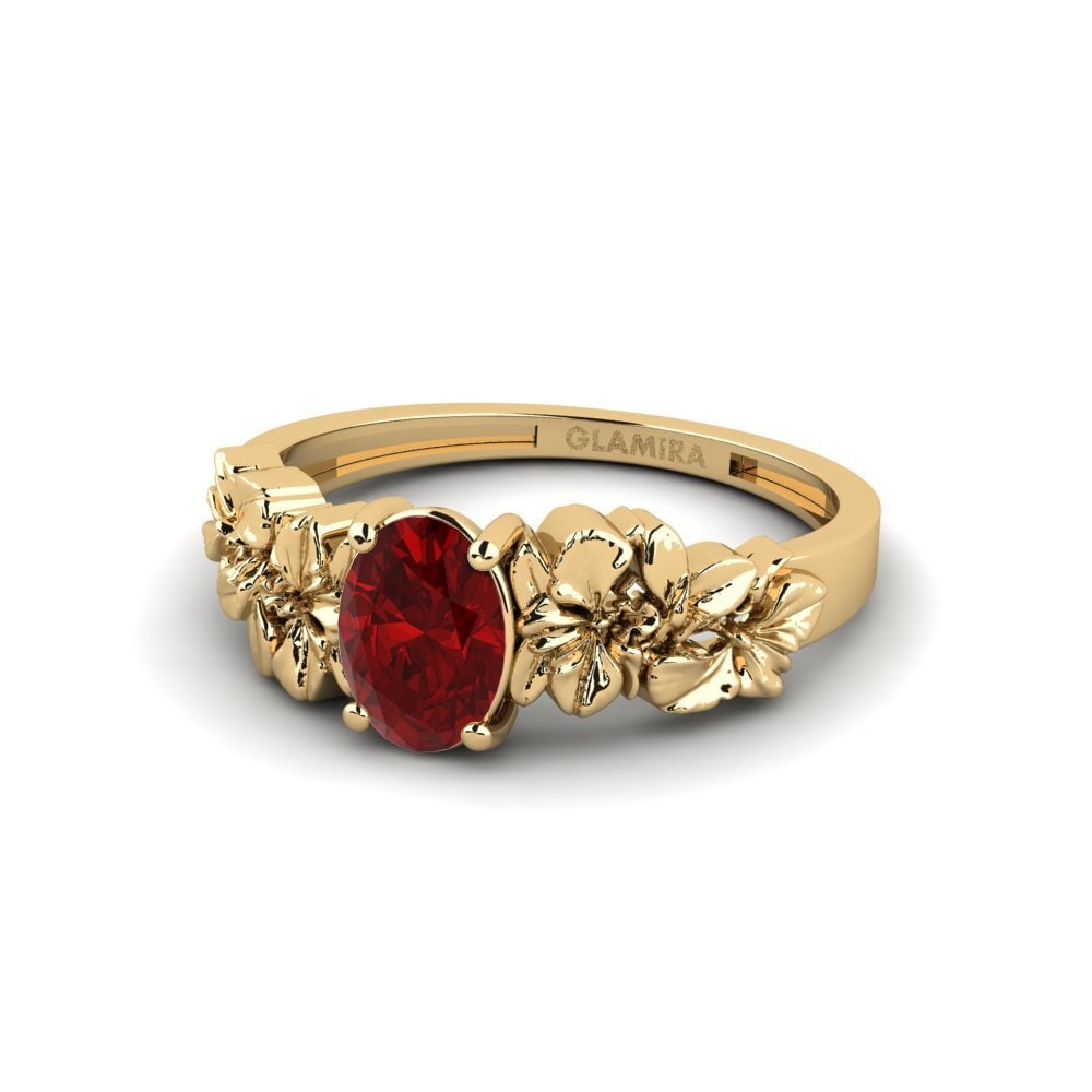14k Oro Amarillo Ovalado Rubí (Creado en laboratorio) Anillo Renelle