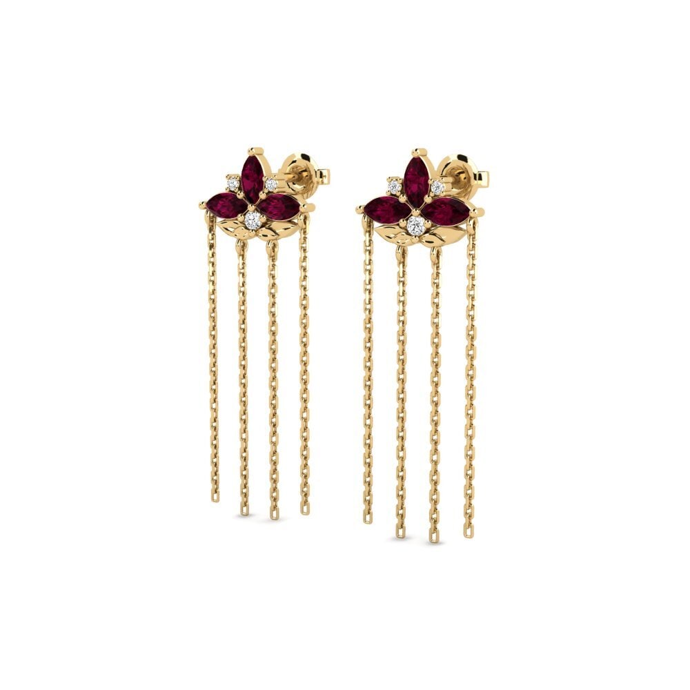 14k Oro Amarillo Granate Rhodolite Pendiente de mujer Egenartad