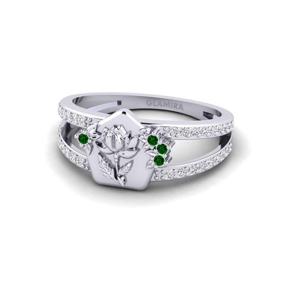 950 Palladium Green Zirconia Ring Escavado