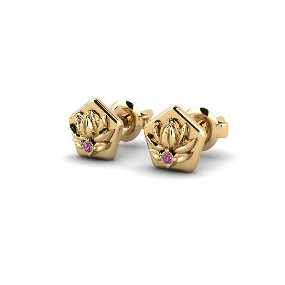 14k Oro Amarillo Granate Rhodolite Pendiente de mujer Floretum