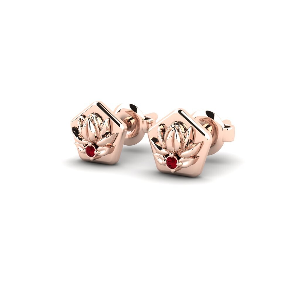 14ct Rose Gold Red Zirconia Women's Earring Floretum