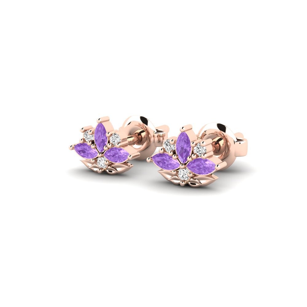 18k Oro Rosa Amatista Pendiente de mujer Floritura