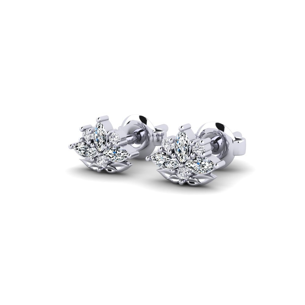 Oro Bianco 375 Zircone Orecchino da donna Floritura