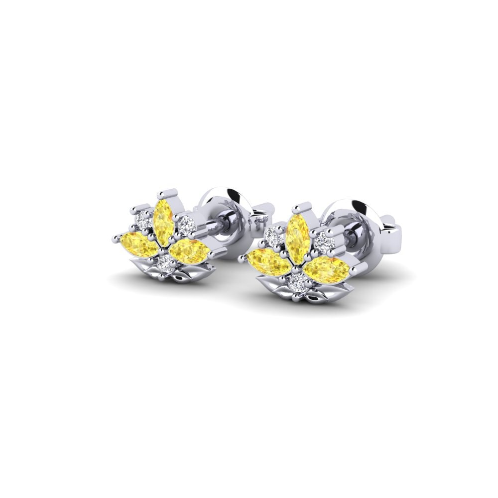 Paladio 950 Zafiro amarillo Pendiente de mujer Floritura
