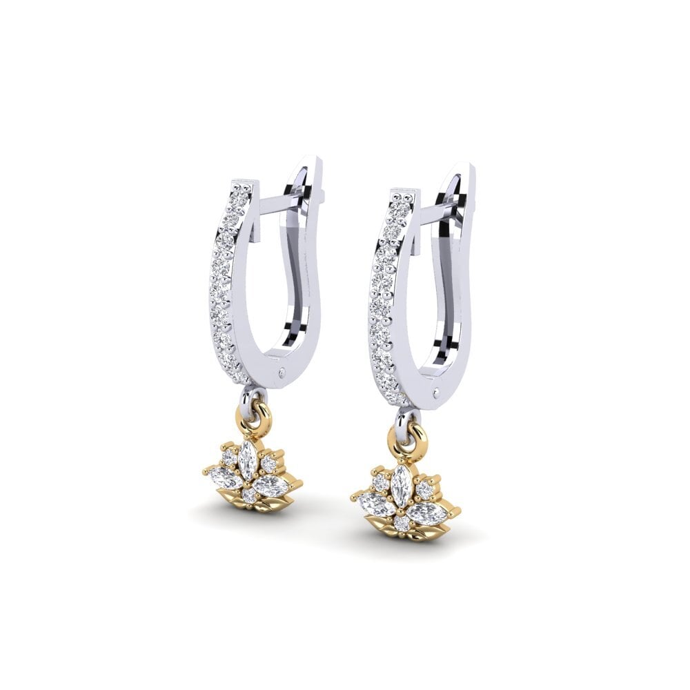 9k White & Yellow Gold Women's Earring Herbaria