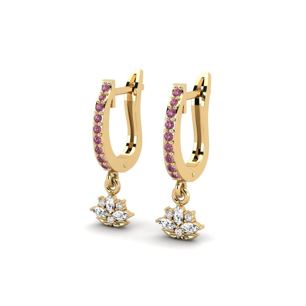 14k Oro Amarillo Granate Rhodolite Pendiente de mujer Herbaria