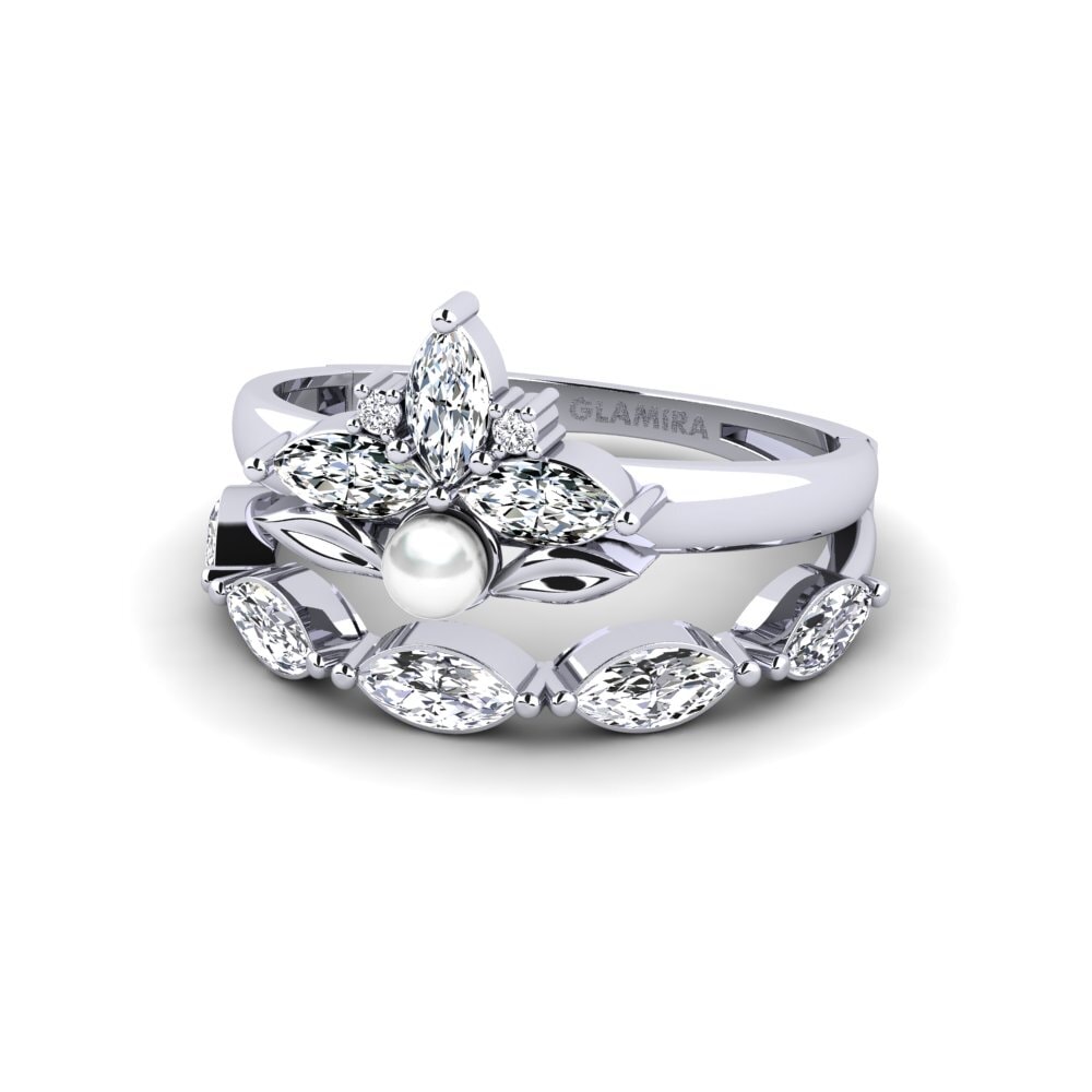 9k Oro Blanco Circonita Anillo Modelado