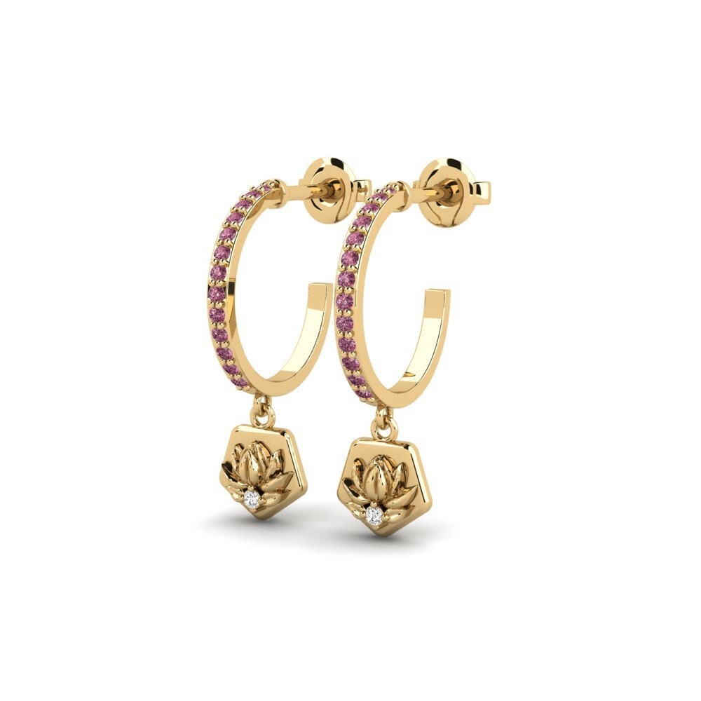 14k Oro Amarillo Granate Rhodolite Pendiente de mujer Obscura