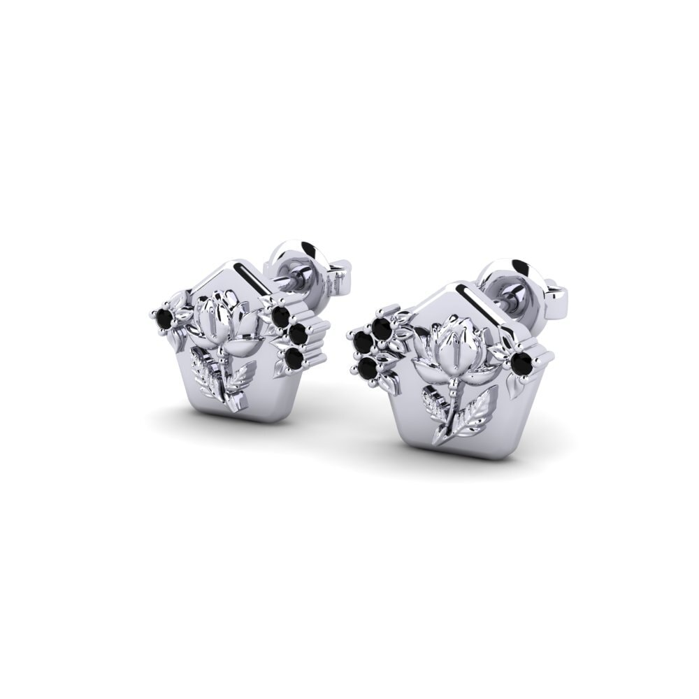 Oro Bianco 375 Onice Nero Orecchino da donna Petalum