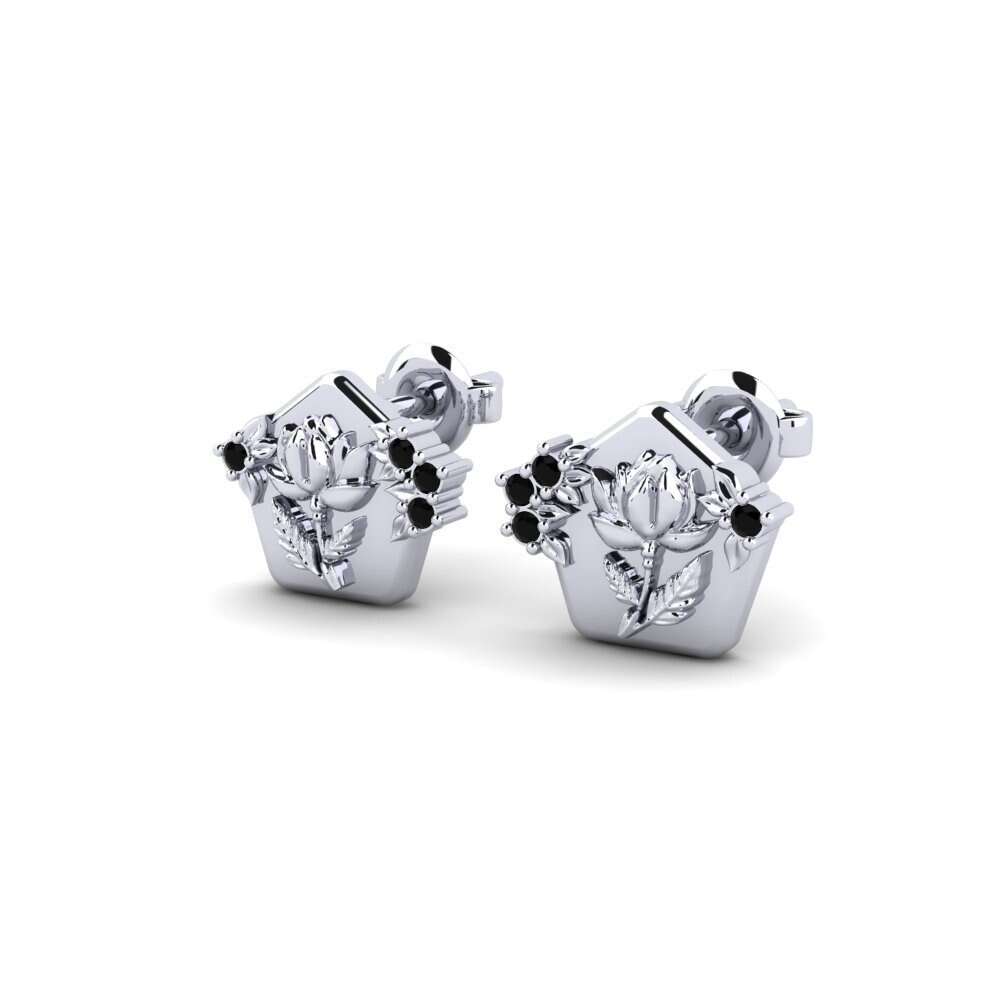 950 Platinum Black Sapphire Women's Earring Petalum
