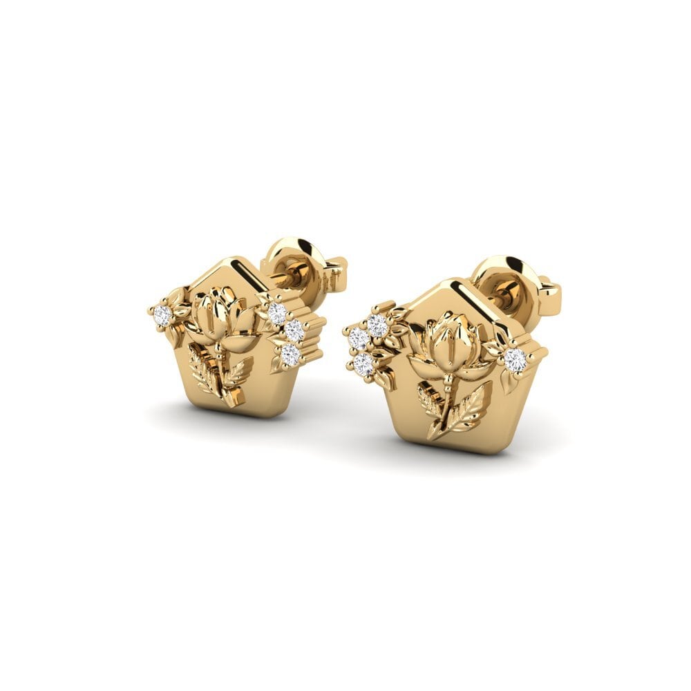 14ct Yellow Gold Round White Sapphire Women's Earring Petalum