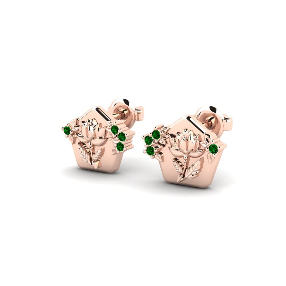 18k Oro Rosa Circonita Verde Pendiente de mujer Petalum
