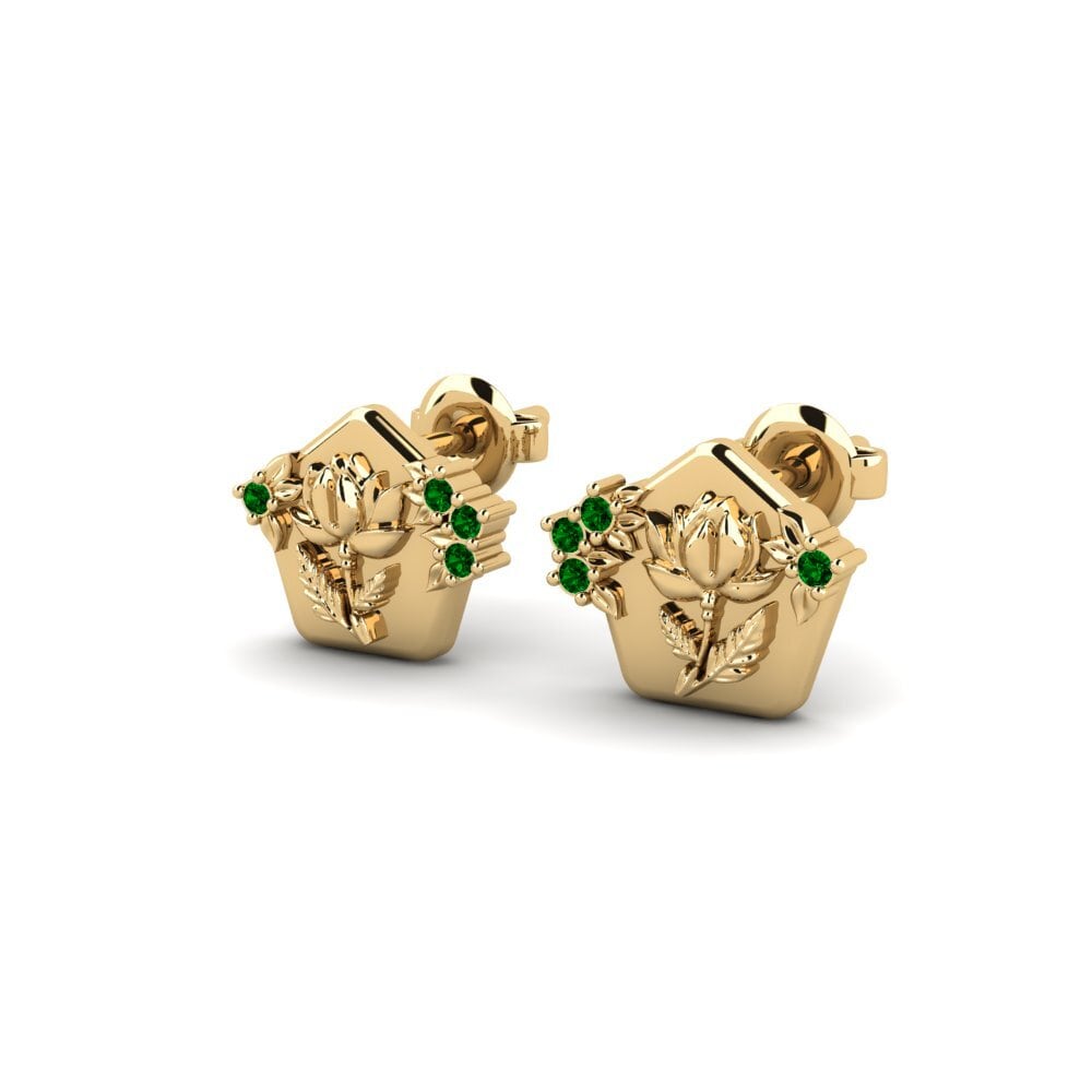 14k Oro Amarillo Redondo Circonita Verde Pendiente de mujer Petalum