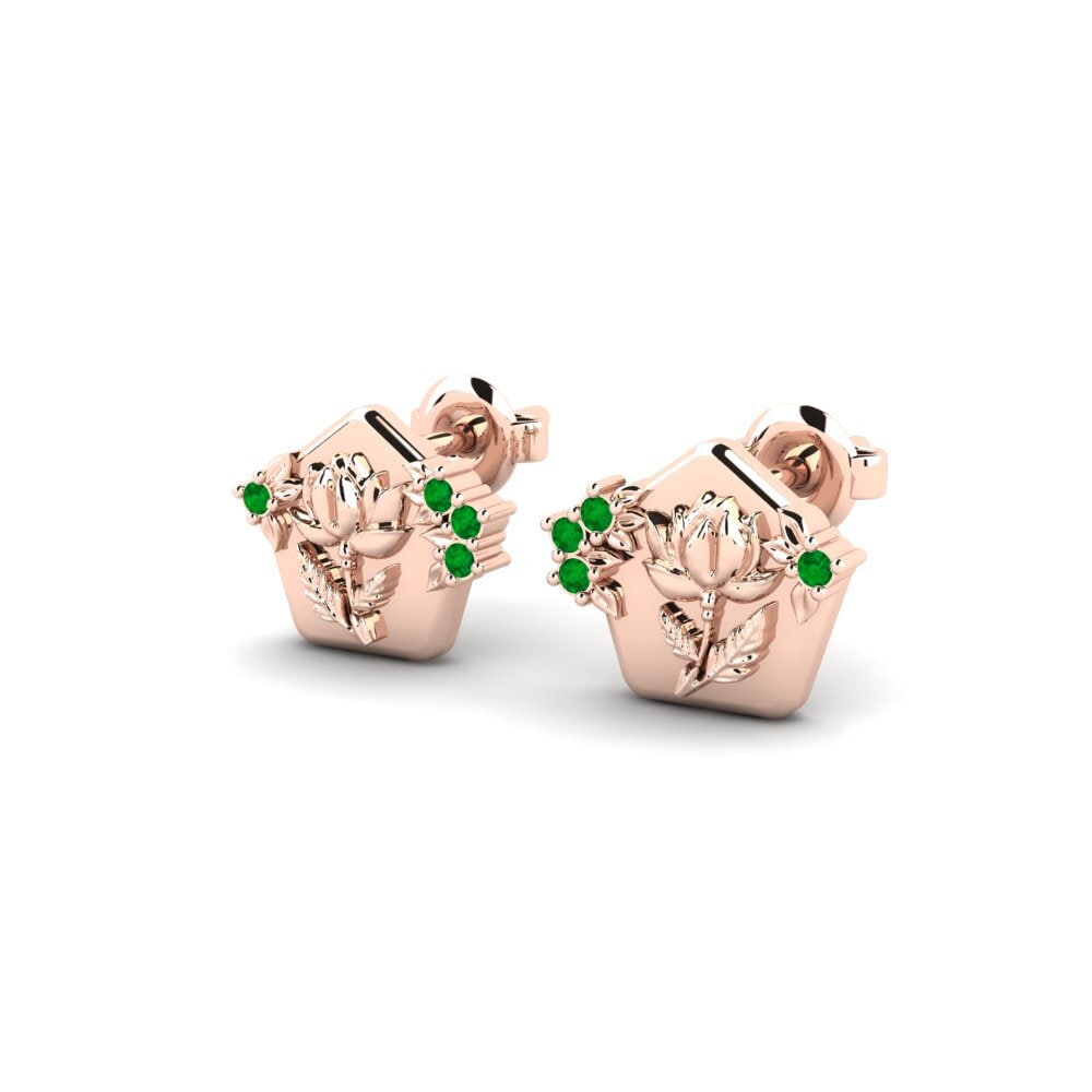 18k Oro Rosa Esmeralda Pendiente de mujer Petalum