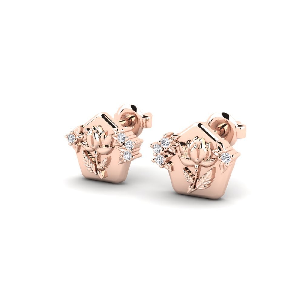 14ct Rose Gold Round Lab Grown Diamond Women's Earring Petalum